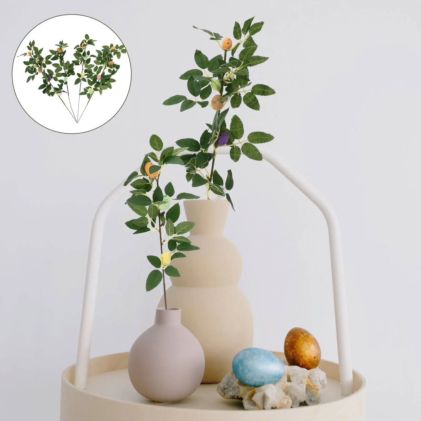 

4Pcs Artificial Egg Branches Premium Iron Cloth Foam Bright Color Vivid Simulation for Easter Party Wedding Holiday Photo