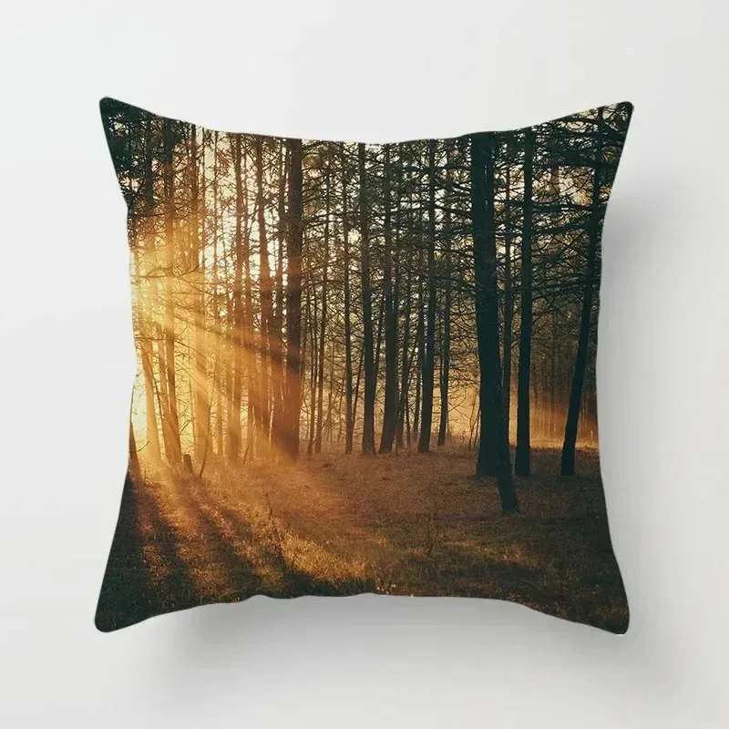 Forest Landscape Pattern Pillowcase Square Car Sofa Office Cushion Pillowcase