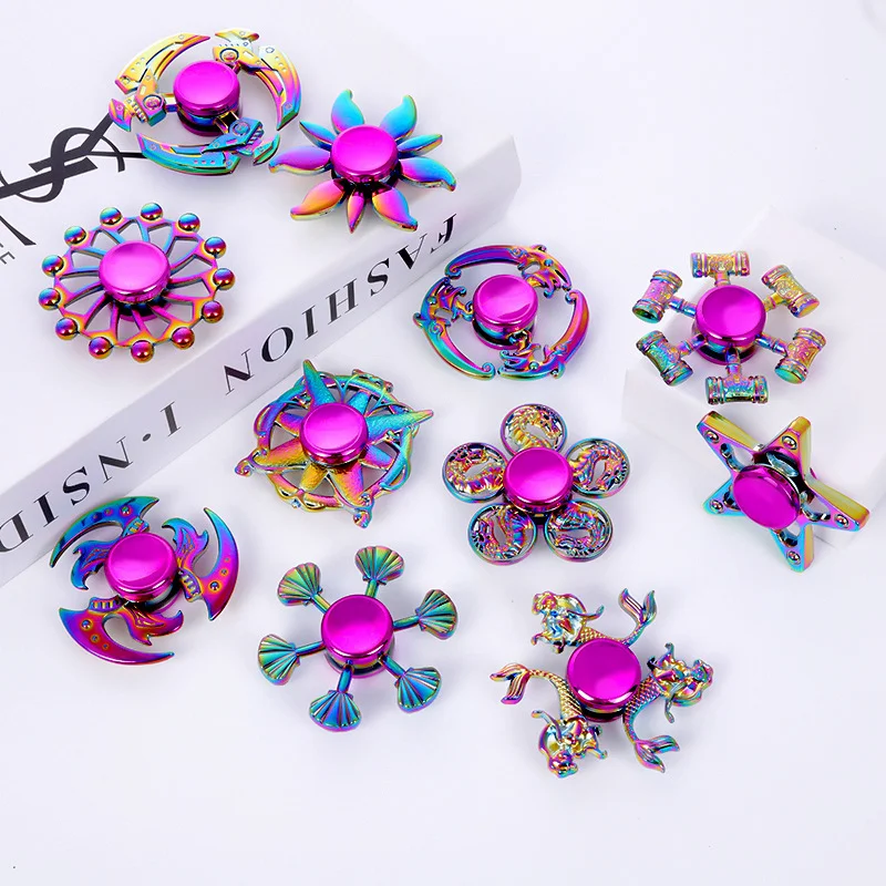 Rainbow Metal Spinner Colorful Finger Spinners Fingertip Gyro Toys Fidget Toys For Stress Anxiety Relief For Adults