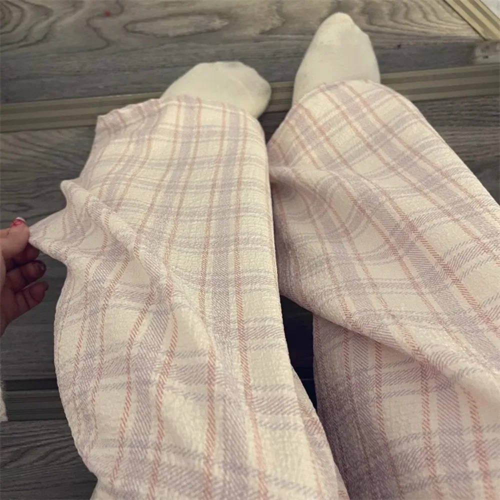 

Soft Stripe Plaid Casual Pants Women High Waist Wide Leg Sweet Trousers Nightwear Pajamas Baggy Home Pajama Students