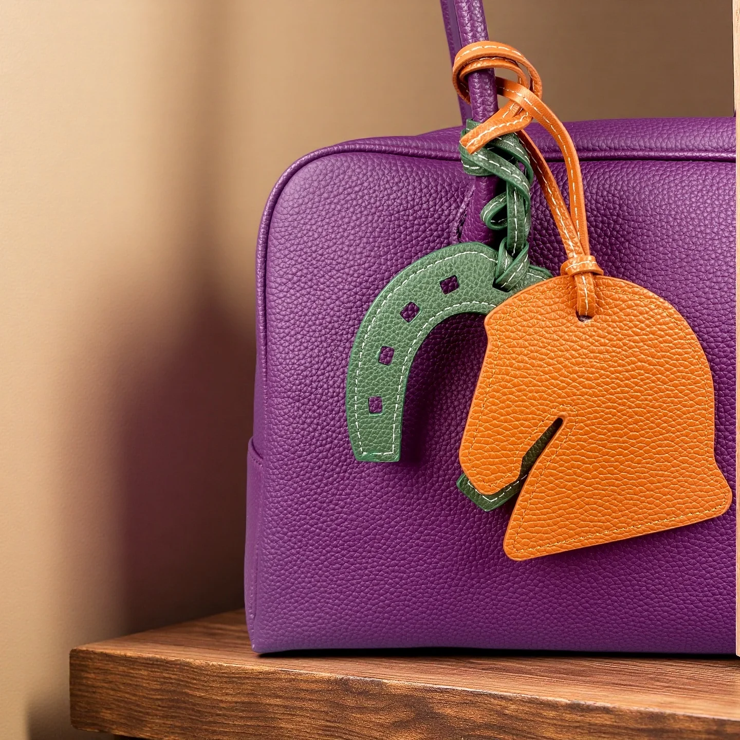 Handmade Leather Horse Head & Horseshoe Charms Set-Premium Thick Leather-Mix & Match Colors-PU Leather-Ideal Bag Accessory