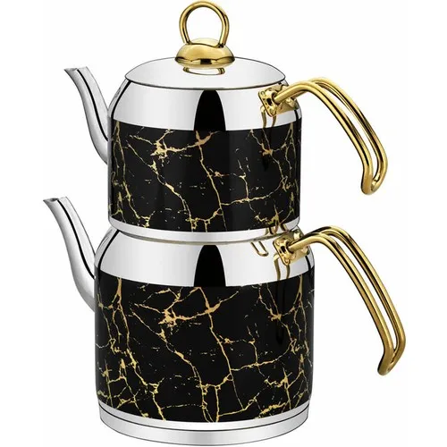 Sila 729 Hermes Decorated Mini Size Steel Teapot Black Gold