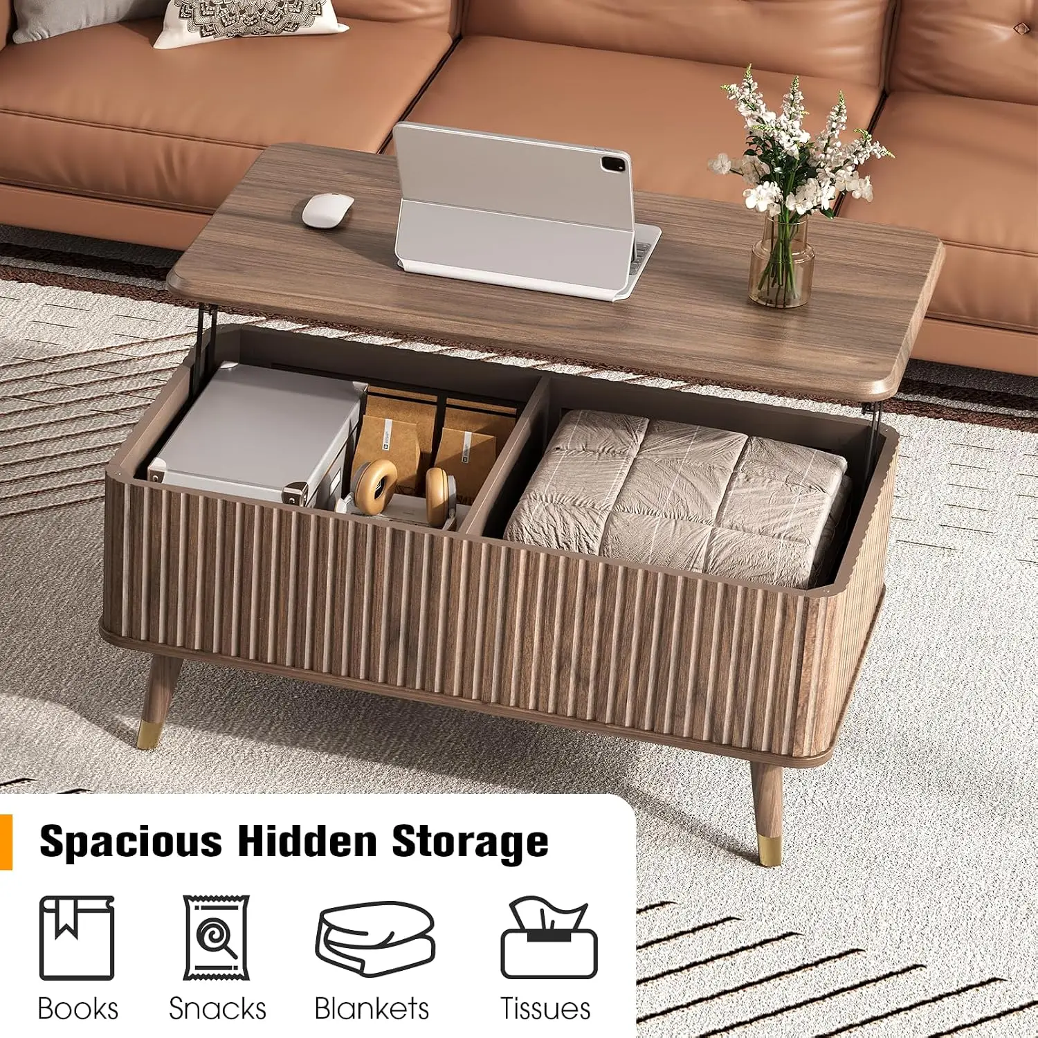 38" Lift Top Coffee Table with Storage for Living Room,Walnut
