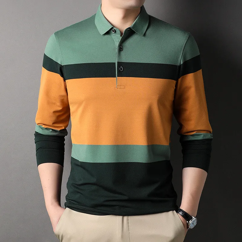 

2022 New Polo Shirt for Men Long Sleeve Striped Autumn Multi-color Fashion Clothing Casual Male Korean Style Polo T Shirt