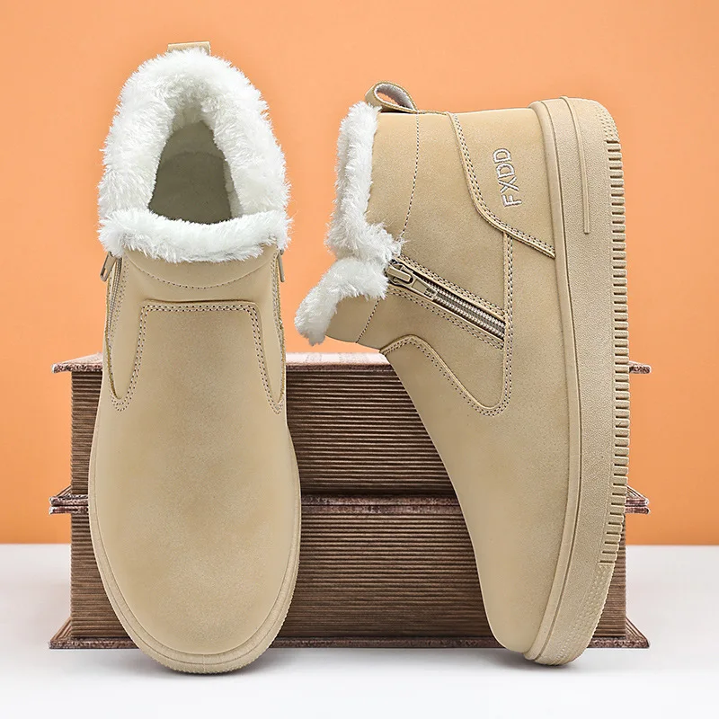 

Мужские зимние ботинки без шнуровки на овчине, водонепроницаемые, противоскользящие, с высоким берцем, теплые зимние теплые ботильоны, уличная обувь на меховой подкладке