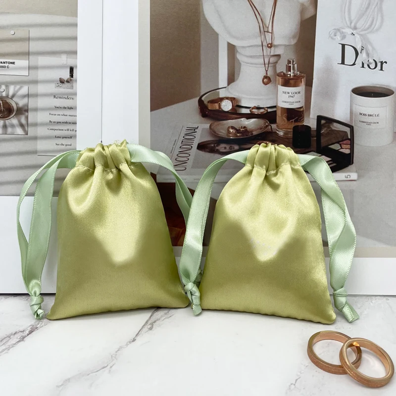 Satin Drawstring Bag Jewelry Headset Data Cable Watch Cellphone Storaging Pouch Wig Packaging Dustproof Cosmetic Sachet 50pcs