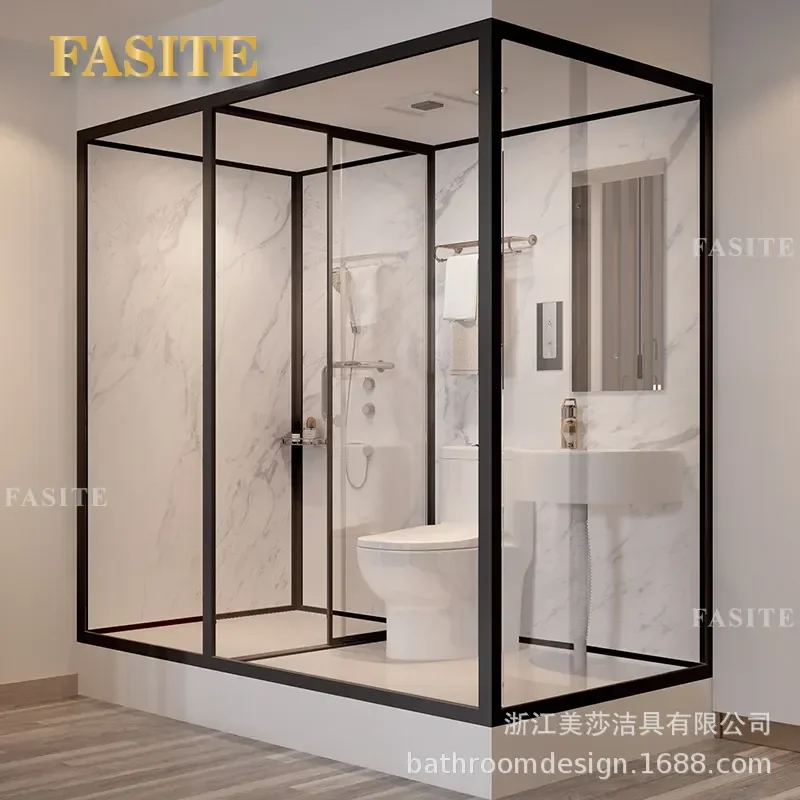 For Bathroom Shower Room Tempered Glass Sliding Door Dry Wet Separation Integrated Project Toilet Glass Partition
