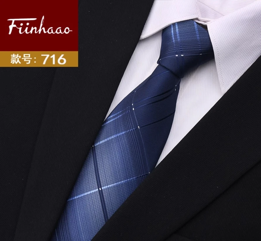 

High Quality and Fashionable Blue Checkered Tie 100% Silk Men's Business Shirt Accessories Narrow Version 7cm Real Silk Necktie