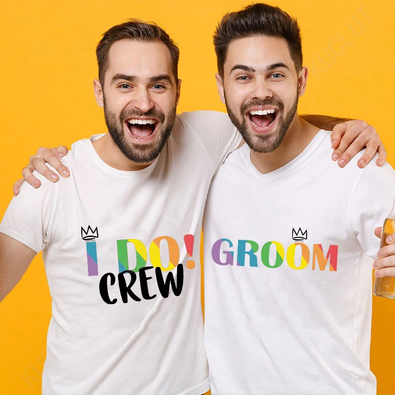 LGBTQ Bachelor Party Men's T-Shirt Groom & I Do Crew Rainbow Pride Shirt Gay Wedding Tees Same-Sex Marriage Matching Tops