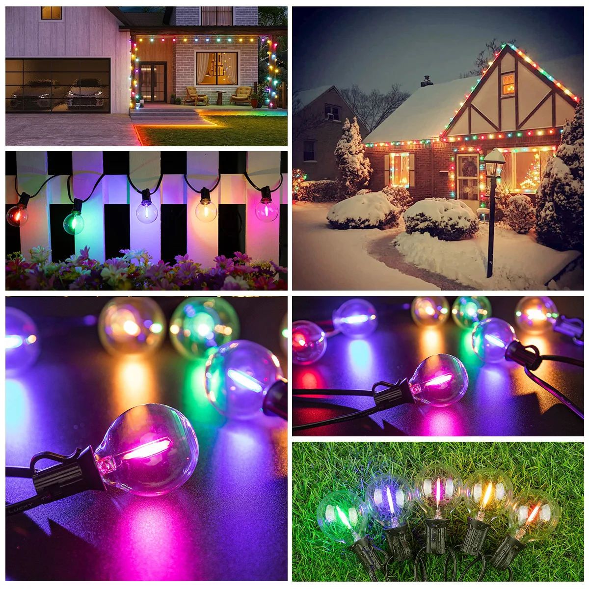 Imagem -06 - Impermeável Led String Light Lâmpada de Filamento Colorido 1w E12 Rgb ue Eua Plug Conectável Natal Jardim Fairy Party Decorações G40