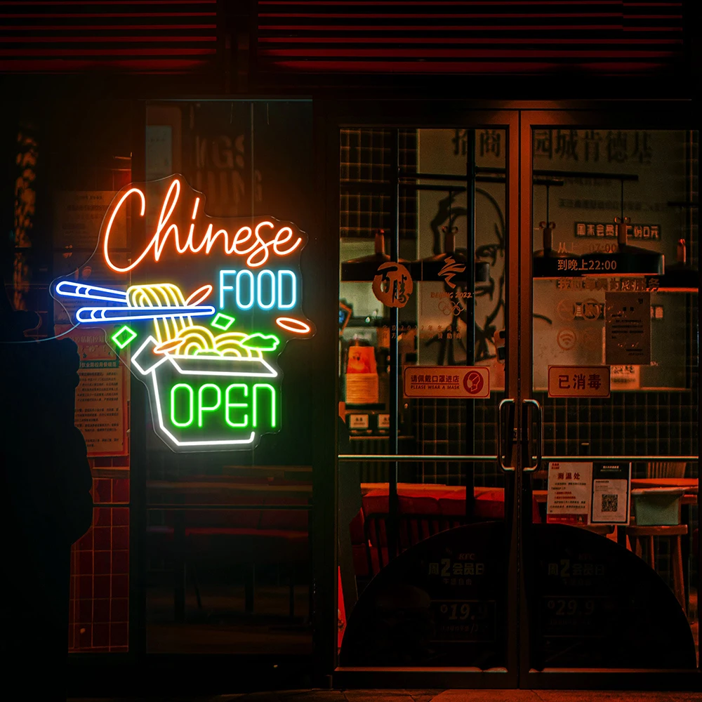 Cibo cinese Open Neon Sign Custom Food Shop Decor Neon Logo Outdoor Sign Ramen Bowl LED Neon Japanese Noodles Night Light Lamp