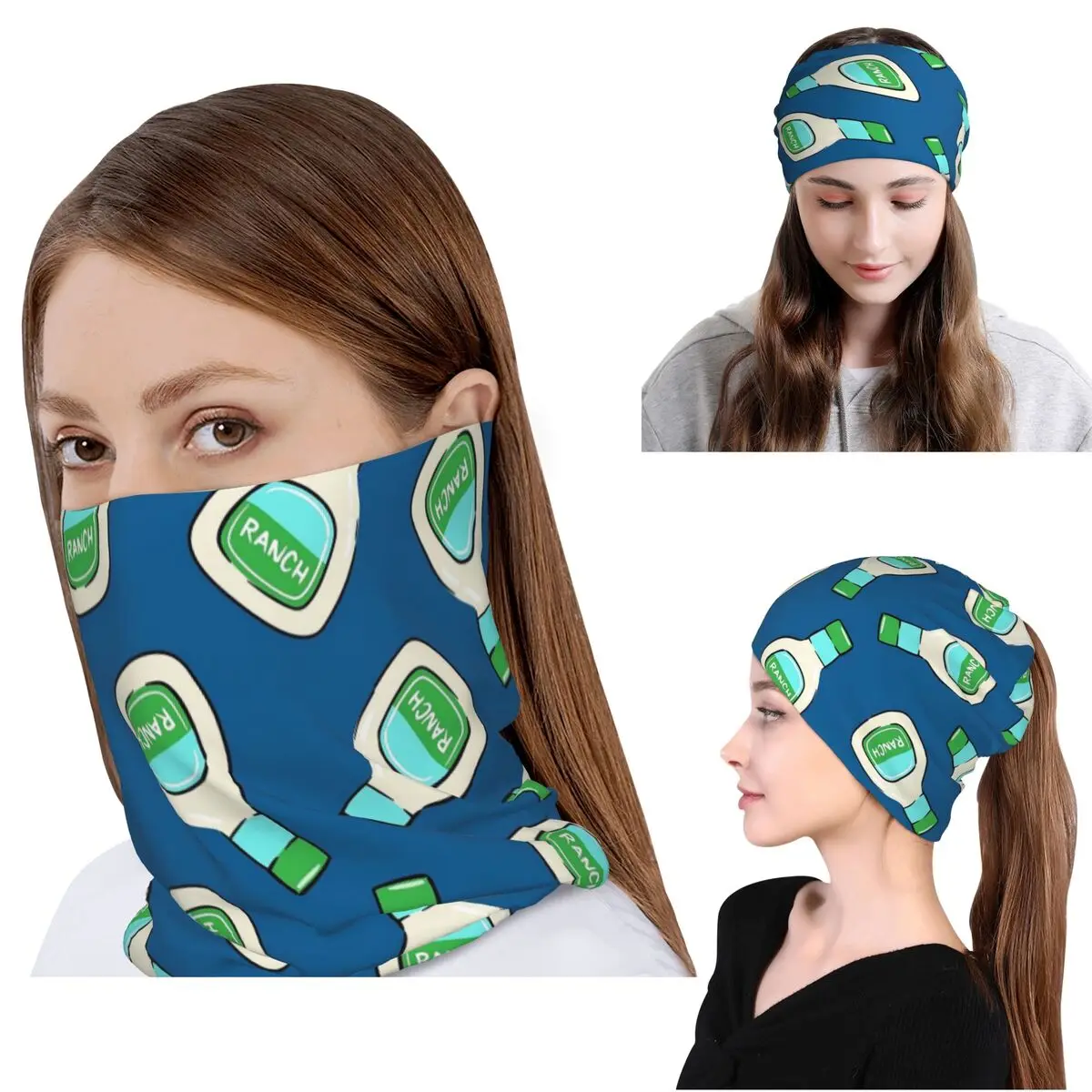 Ranch - Salad Dressing Bottle (blue) Bandana Neck Gaiter Wrap Mask Scarf Multifunction Balaclava Beanies Hat Adult Breathable