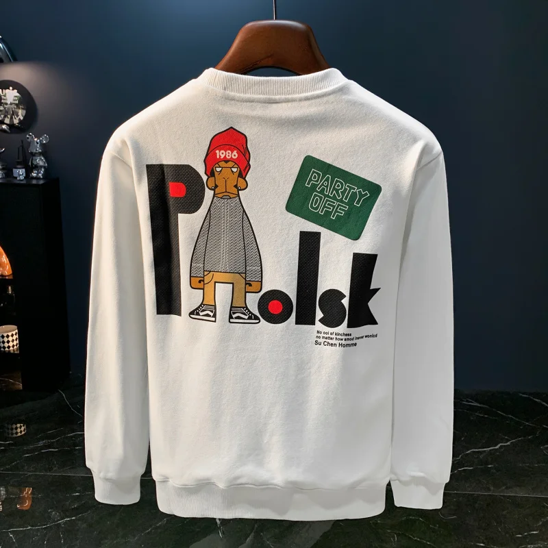 2026 autumn fashion trend printed hoodie men's long sleeved men's clothing loose elastic street wear high-end top