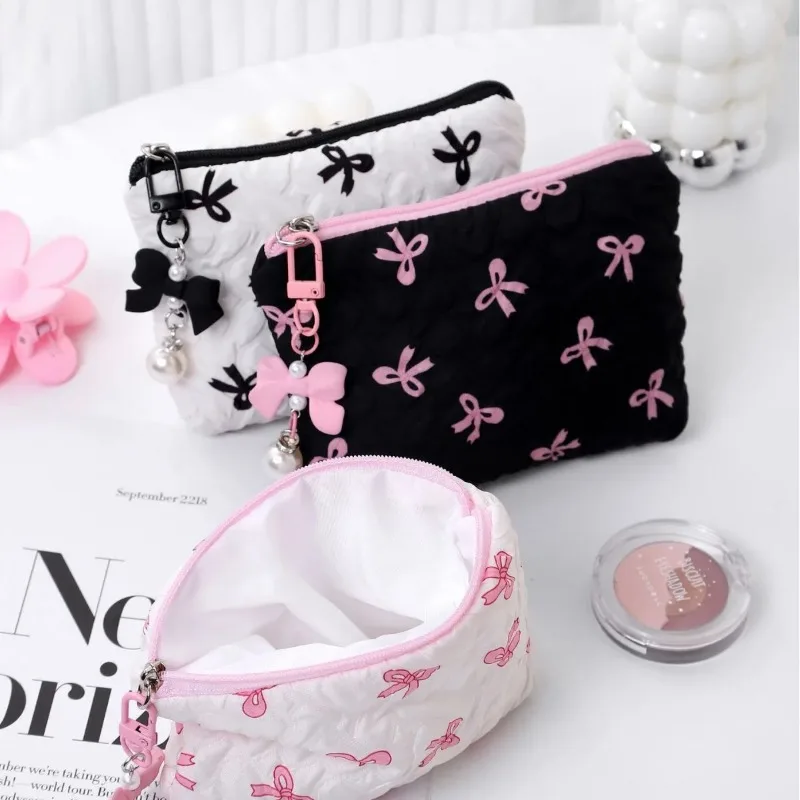 

New Trendy Bow Decor Cosmetic Bag Roomy Handy Pouch Portable Toiletry Organizer