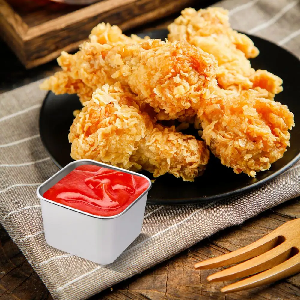Reusable Snack Cans Metal Lunchbox Containers 60/180ml Stainless Steel Sauce Cups with Leakproof Silicone Lids Stackable Food