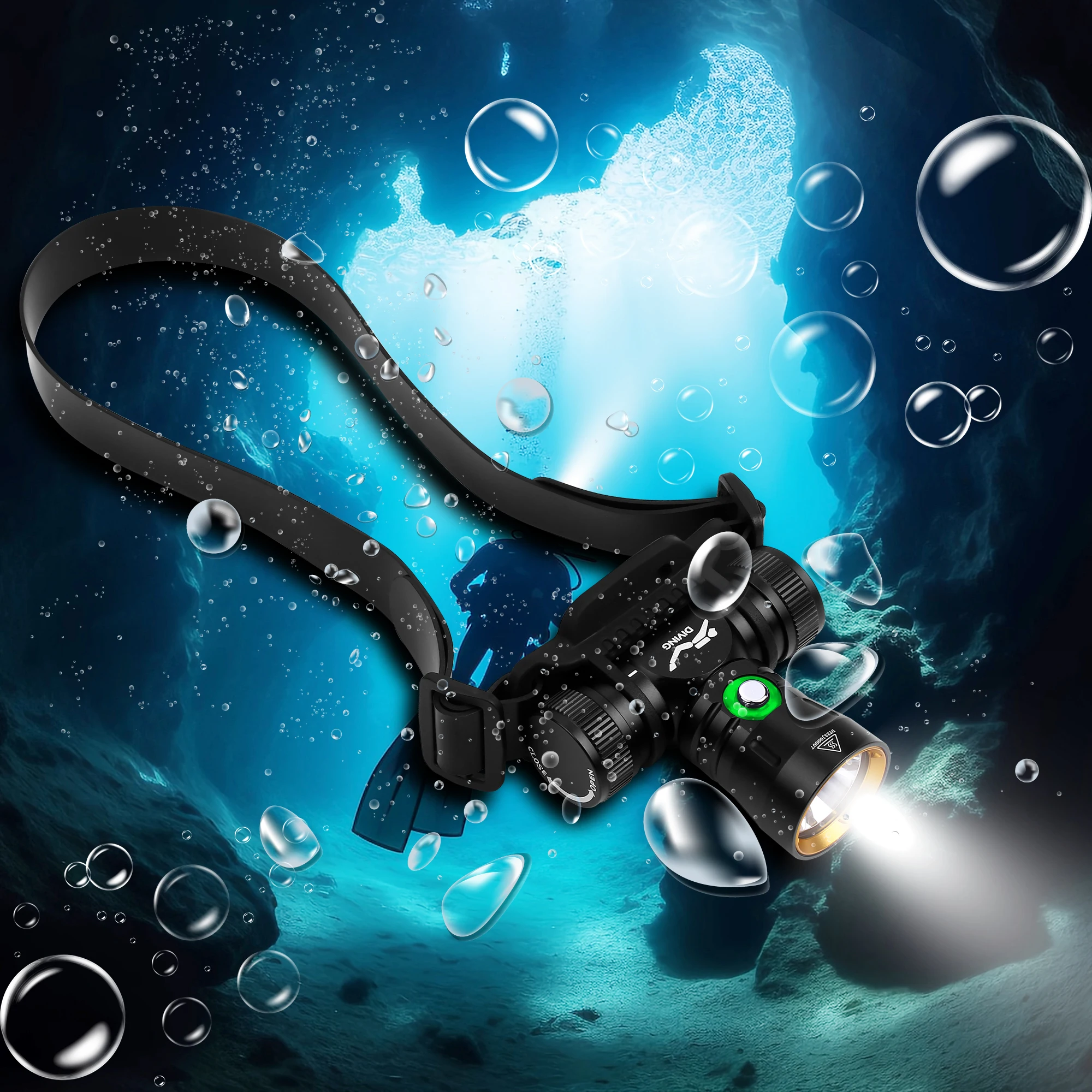 Asafee DH100 Diving Headlamp Underwater Hunting Torch Rechargeable Dive Head Lamp