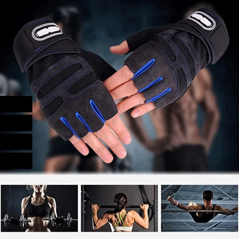 Weightlifting Half Finger Gloves Men's Sports and Iron Lifting Extended Wrist Protection Breathable Outdoor Cycling Gloves