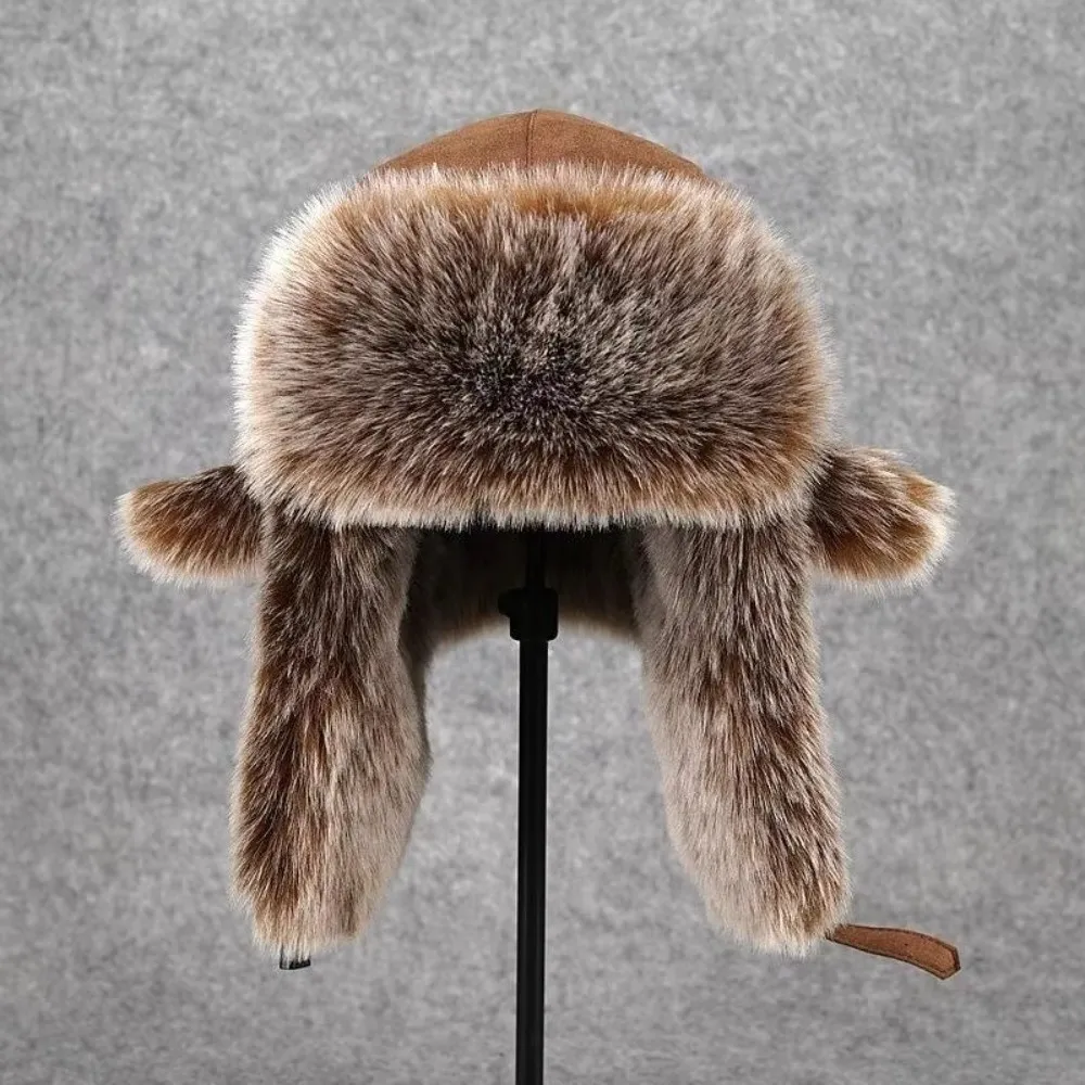 Soft Suede Fabric Men Lei Feng Hat Imitation Fur Warm Ear Protection Hat Fleece-Lined Cold-Proof Hat Skiing