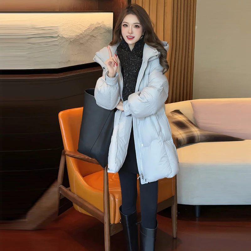 

Зимняя модная теплая свободная куртка-пуховик Linda Sister High-End с отстегивающимся капюшоном, из нейлона, белая, с наполнителем из утиного пуха.