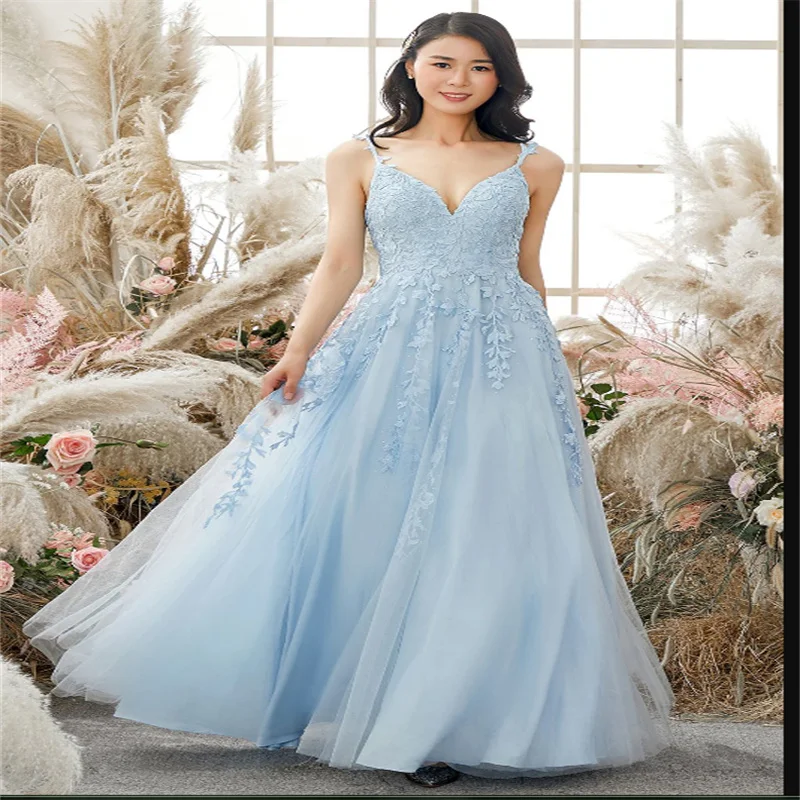Elegante Partykleider mit Applikationen für Frauen 2025, A-Linie, luxuriöse blaue Abendkleider, Abschlussball, Sommer, formelles Kleid, Mädchen, neu, individuell
