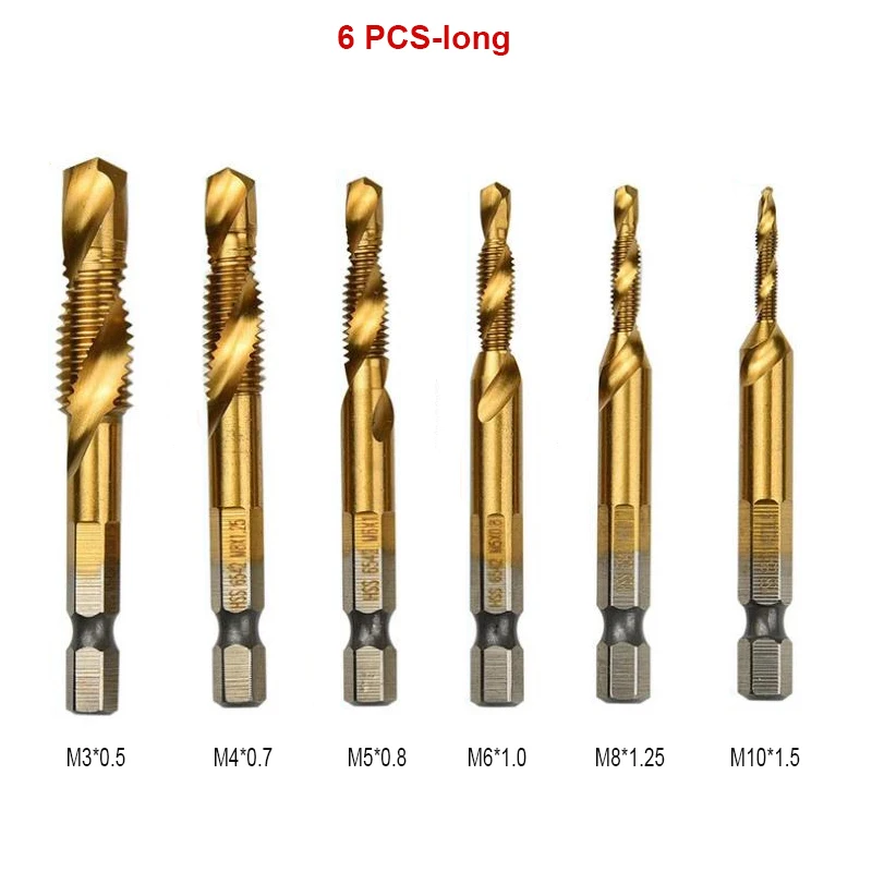 Hand Tap Drill Bits HSS 4341 Screw Spiral Point Thread M3 M4 M5 M6 M8 M10 Metalworking Hex Shank Machine Taps Kit Metric Plug