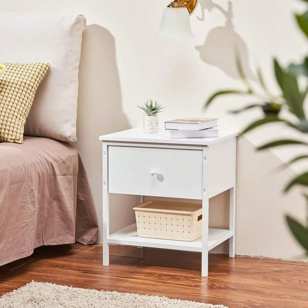 

2 Pack Wooden Nightstand, Industrial End Table With Drawer And Storage Shelf, Metal Frame Night Stand Organizer For Bedroom, Li