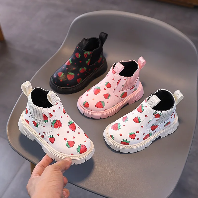Autumn Winter Snow Boots for Baby Girls Outdoor Cute Cherry Children Casual Shoes Princess Shoes Anti Slip Soft Sole Kids Boots