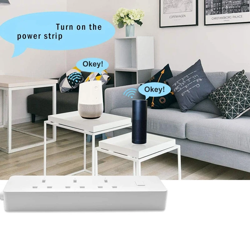 Wifi Home Power Strip,APP Control Power Strip Compatible For Alexa And Google Home 2USB Port Extension Socket UK Plug