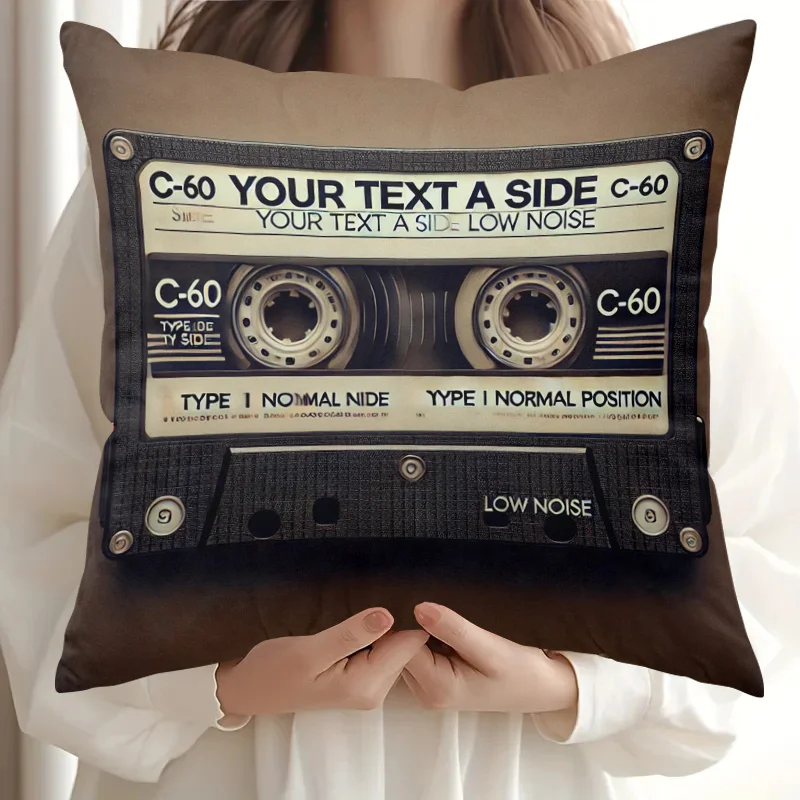 Double Sided Retro Cassette Tape Pattern Decorative Throw Pillow Case Vintage Music Style Cushion Cover for Sofa Home Decor