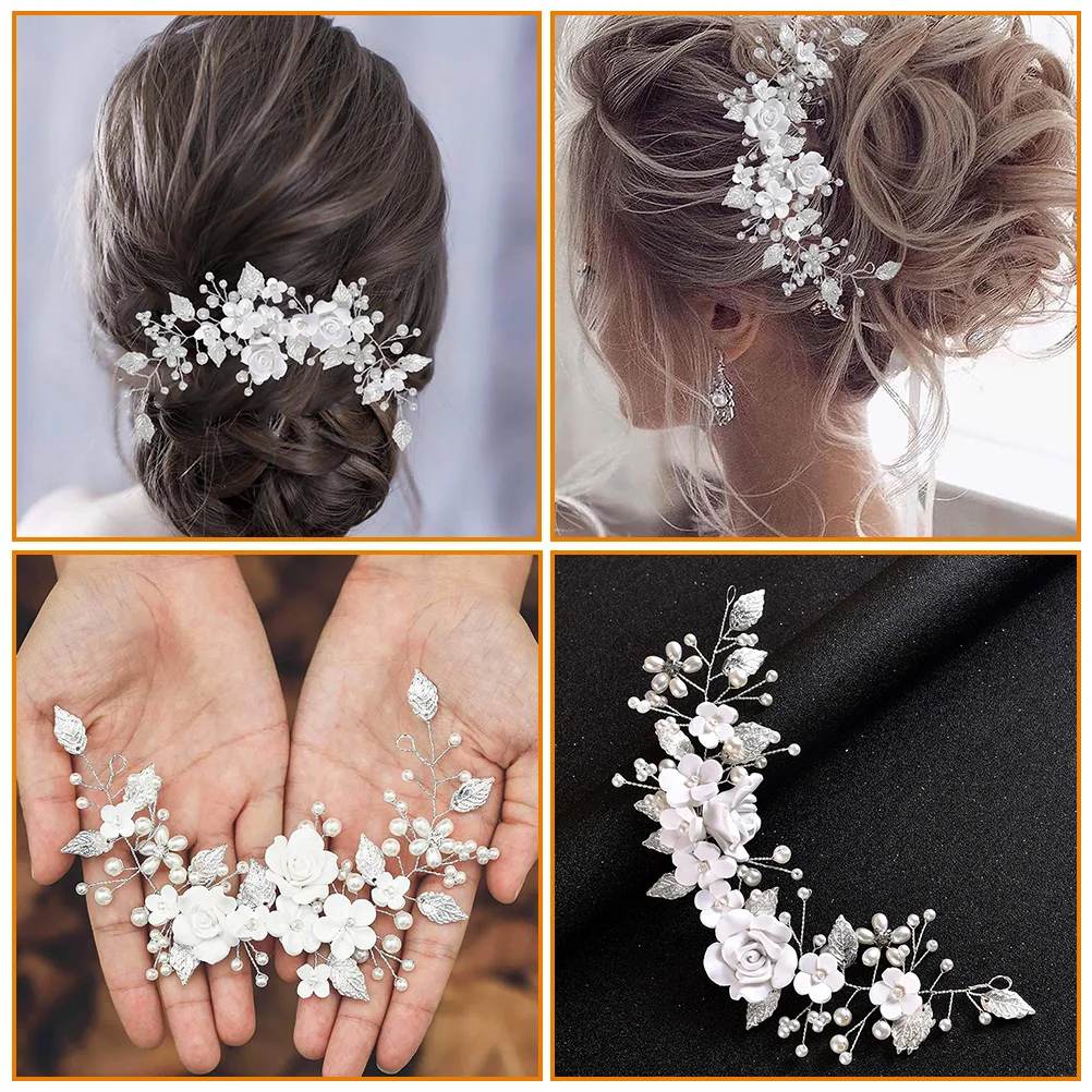 

Bridal Hair Vine Wedding Decorative Accessories Pearl Flower Leaf Design Silver Alloy Bride Headwear Elegant Hairstyles