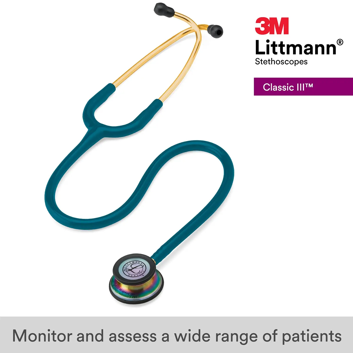 3M Littmann Classic III Monitoring Stethoscope 5807 Caribbean Blue Tube Stainless Stem and Headset For Doctor Nurse Health Care