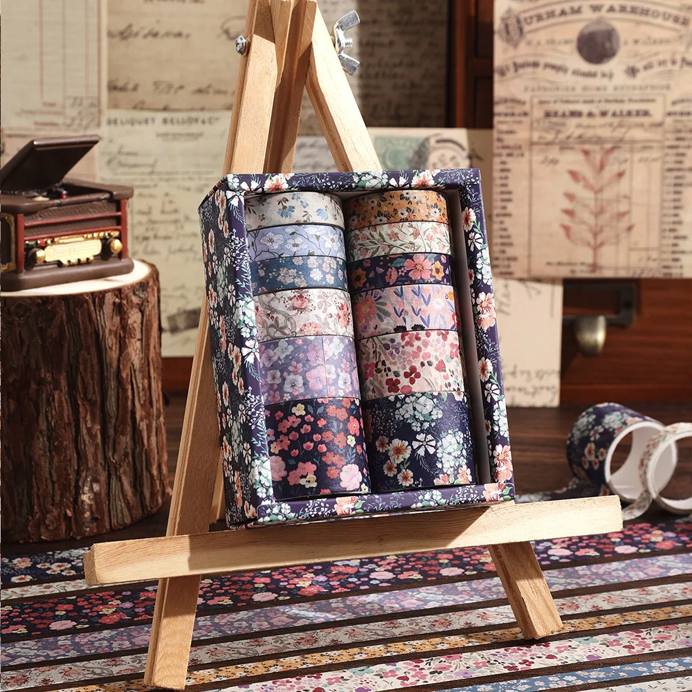 12 Rolls Vintage Floral Tape Set DIY Colored Decorative Masking Tape Notebook Diary Bullet Journaling Wrapping Supplies