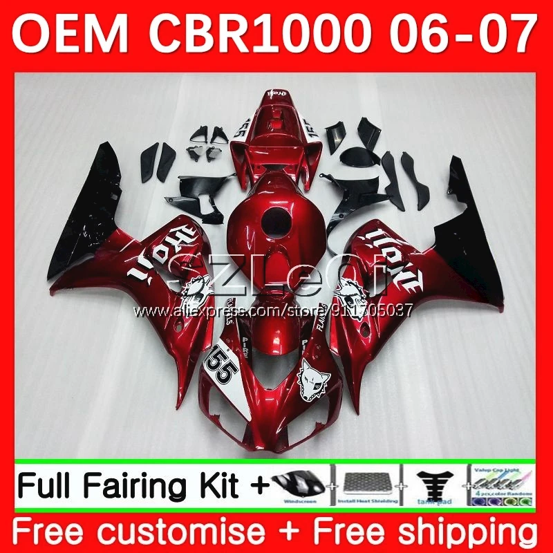 Injection Body For HONDA CBR1000 CBR 1000 RR CC 50No.20 Wine red CBR1000RR 06 07 1000CC 1000RR 2006 2007 +Decal OEM Fairing