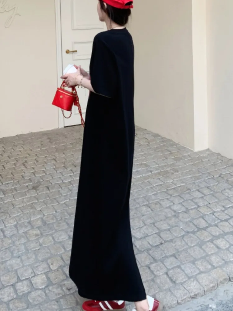 Plus Size Zomer Korte Mouwen T-shirt Jurk Vrouwen Elegante Vintage Losse Zwarte Vrouw Jurk Dames Jurken Vestidos