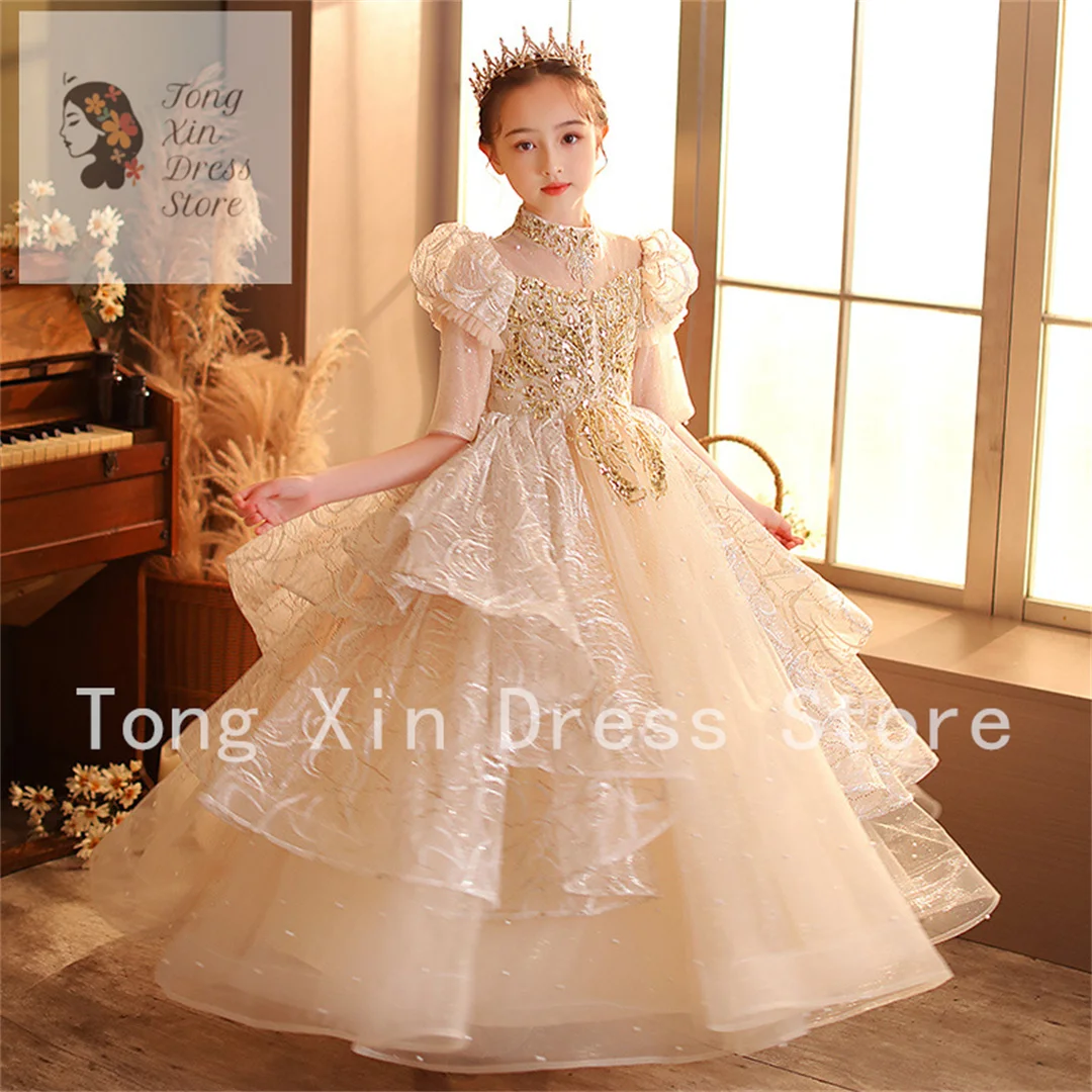 Simple Ball Gown Flower Girl Dresses Appliques Sleeveless Fluffy Kids Princess For Weddings First Communion Dresses Pageant