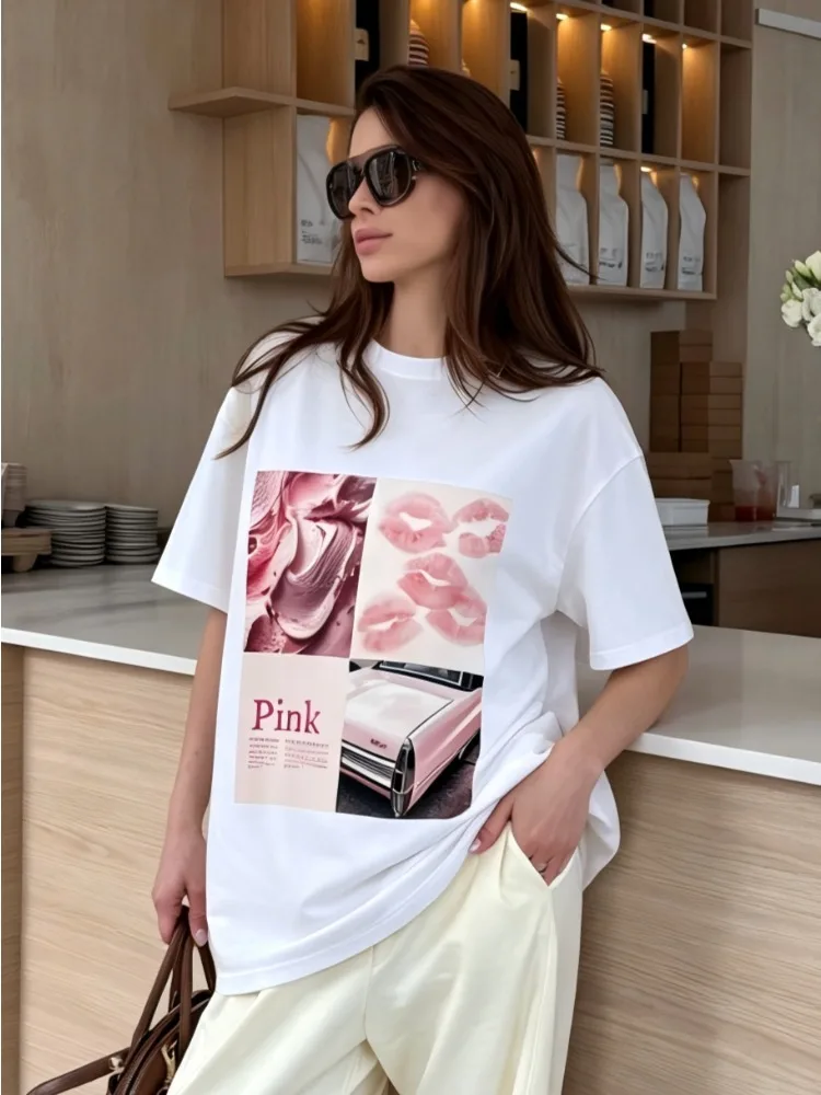 LIinar Vintage Aesthetic Graphic Printed T Shirt Women Summer Cotton Soft Short Sleeve Tee Female Oversized Higt Street Tops