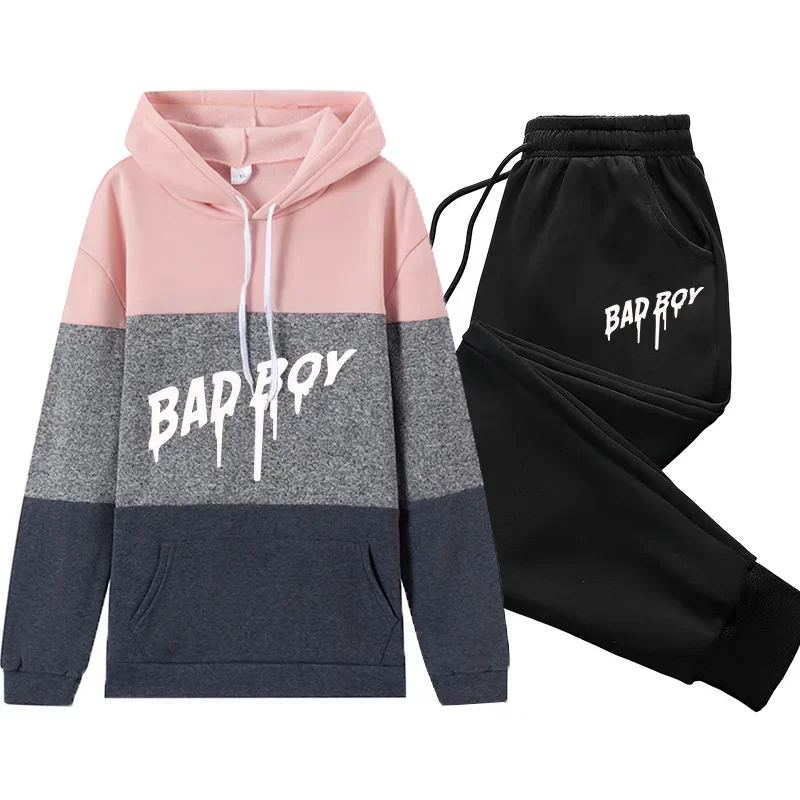 

Осень-зима, повседневный женский спортивный костюм, повседневный качественный цветной блок, женский цельный свитшот для бега, спортивные штаны, пуловер с капюшоном