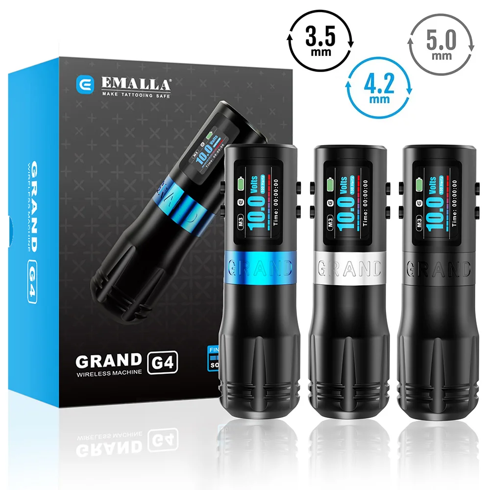 

EMALLA Grand G4 Wireless Tattoo Pen Machine Brushless Motor 3.5mm 4.2mm 5.0mm Stroke 1800mAh Tattoo Permanent Makeup Pen Machine