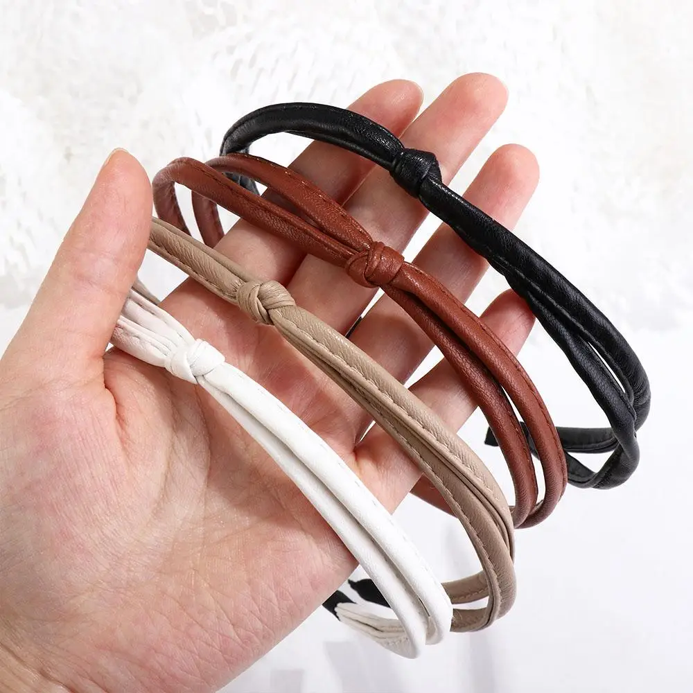 Fermaglio per capelli annodato Fascia per capelli da donna Forcina stile coreano Copricapo Fascia per capelli sottile Accessori per capelli femminili Fascia in pelle PU
