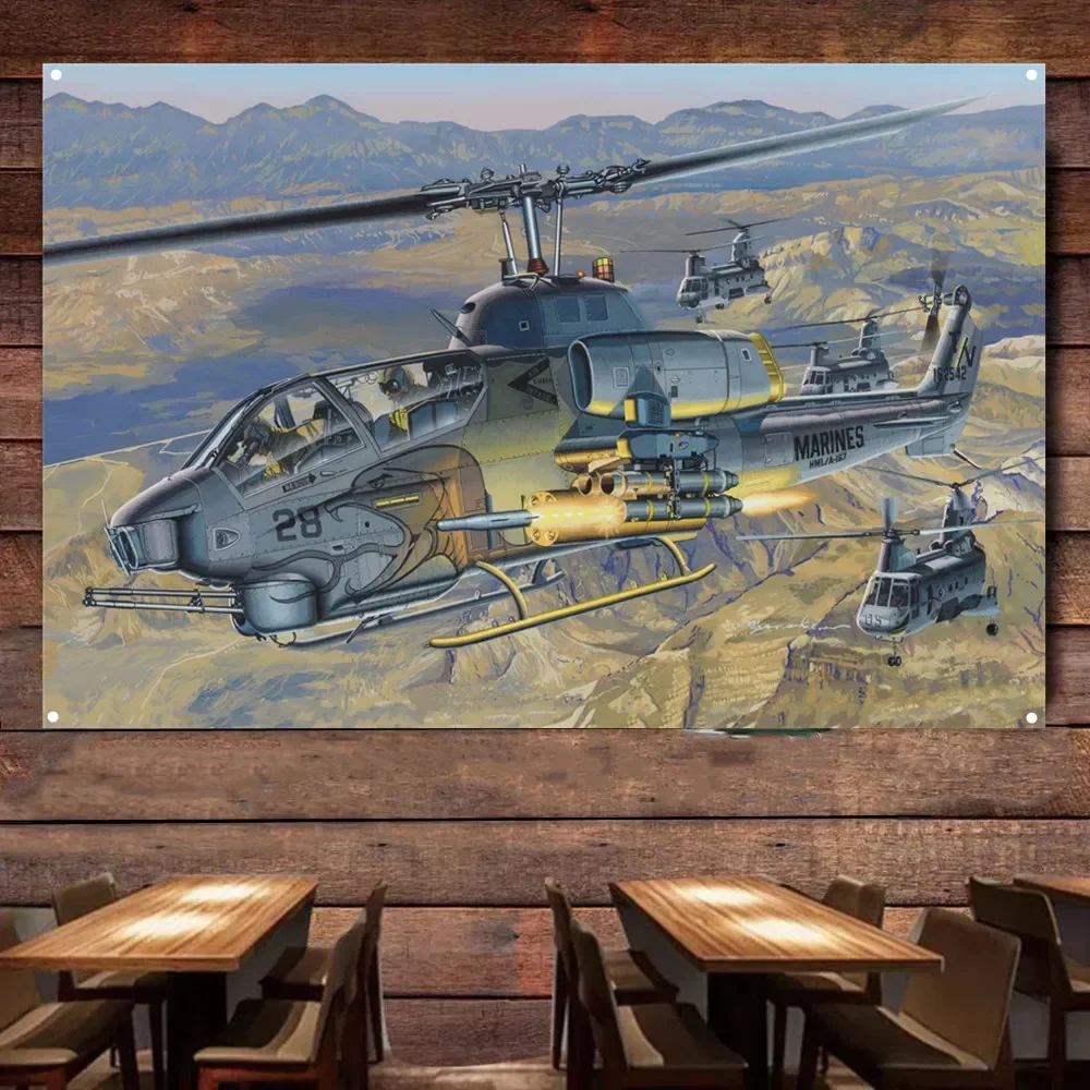 AH-1W Super Cobra Attack Helicopter Poster Wall Hanging Flag US Air Force Banner Canvas Painting Tapestry For Room Wall Decor