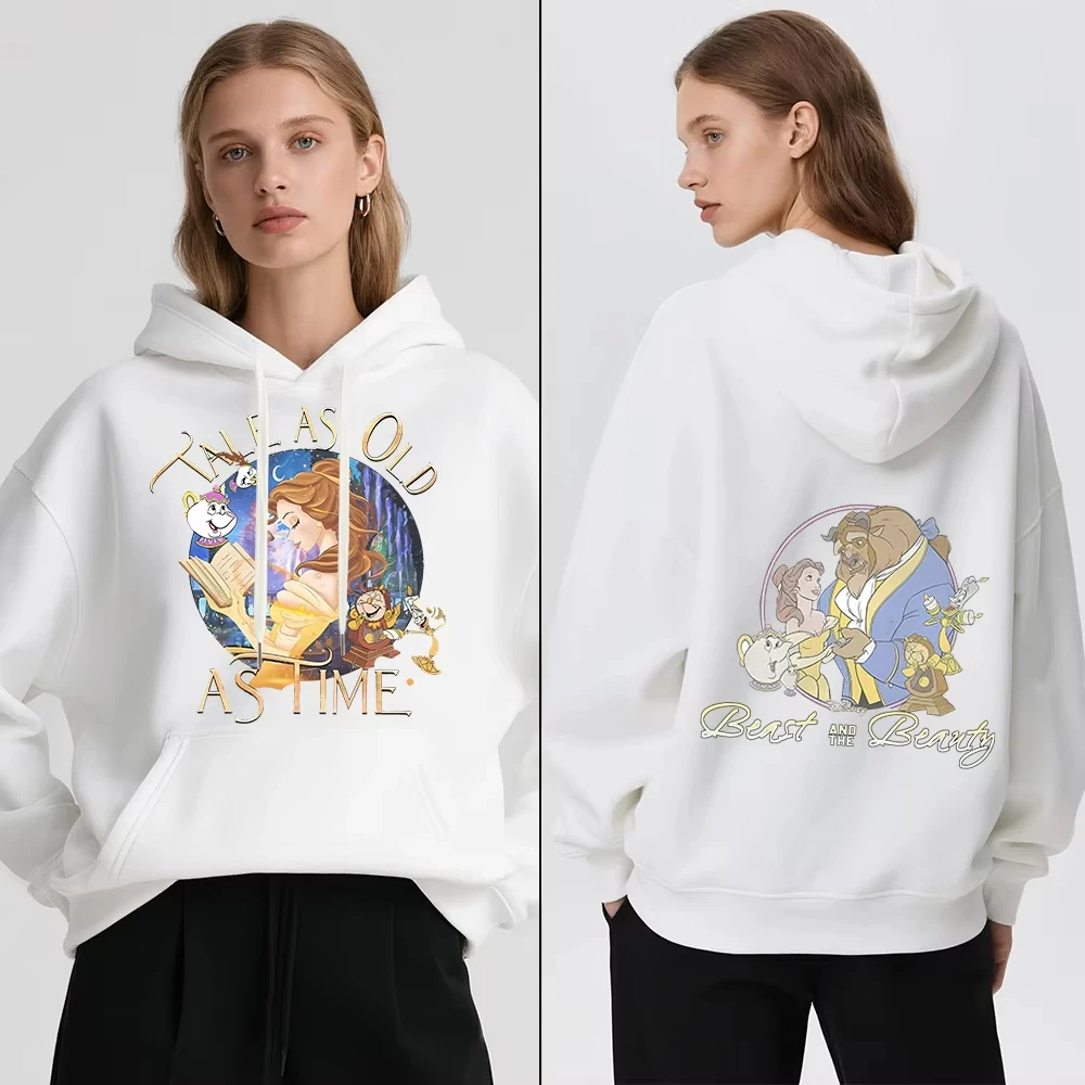Disney Beauty and The Beast Printed Women Hooded Sweatshirt Winter  Lined Cozy Warm Pullover Soft Casual Comfortable Wear