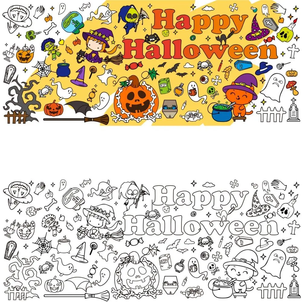 

Creative Halloween Graffiti Tablecloth Cartoon Waterproof Large Coloring Posters 183x76cm Handmade Children's Drawing Tablecloth