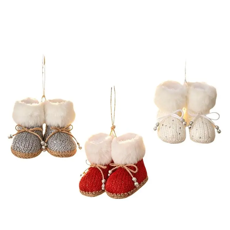 Decorative Christmas Boots Pendant Cloth Soft Knitted Shoes Ornament Boot Shape Hanging Tree Decor
