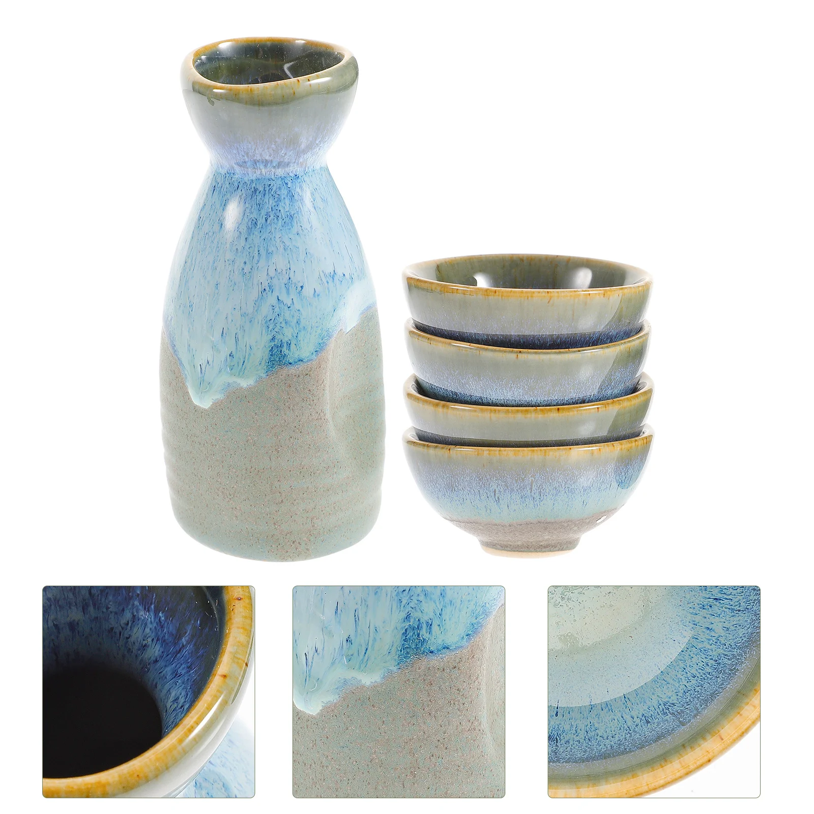 

1Set Ceramic Sake Set Japanese Style Pot and Cups Smooth Surface Safe for Hotel Home Bar Tea House Holiday Gift Clear