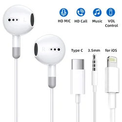 For Apple iPhone 14 13 12 11 Pro Max XR Plus In Ear Wired Earbuds Phone Accessories  For Samsung S23 S22 Type C 3.5mm Earphones