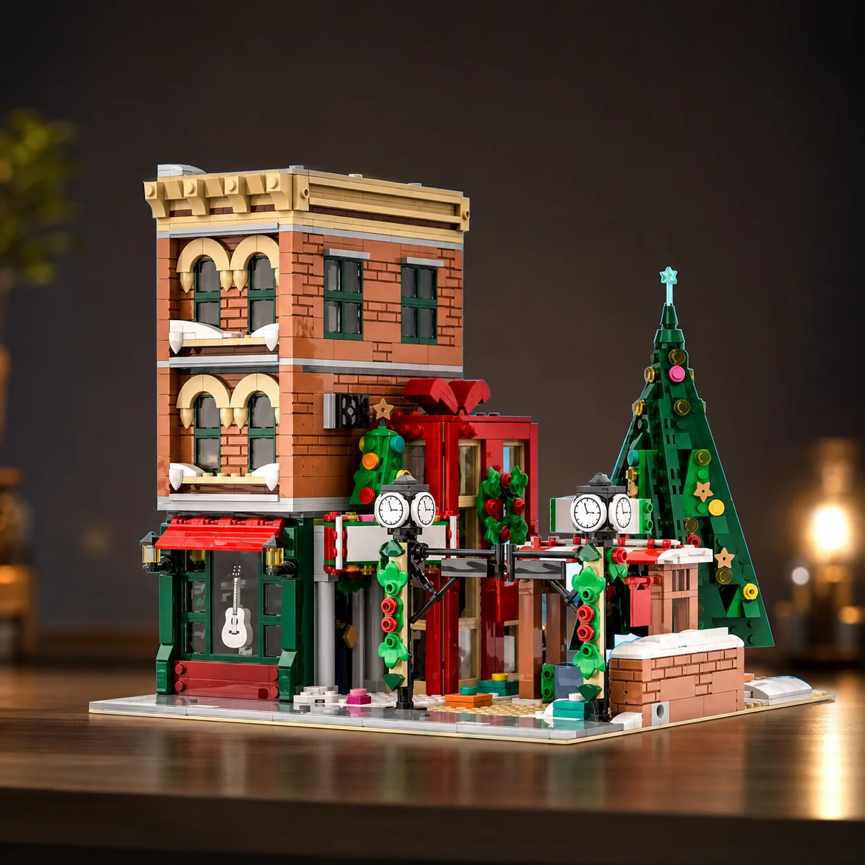 MOC Winter Street View Building Blocks Christmas Tree House Modular Bricks Model DIY Assembly for Adult Fans Holiday Gift