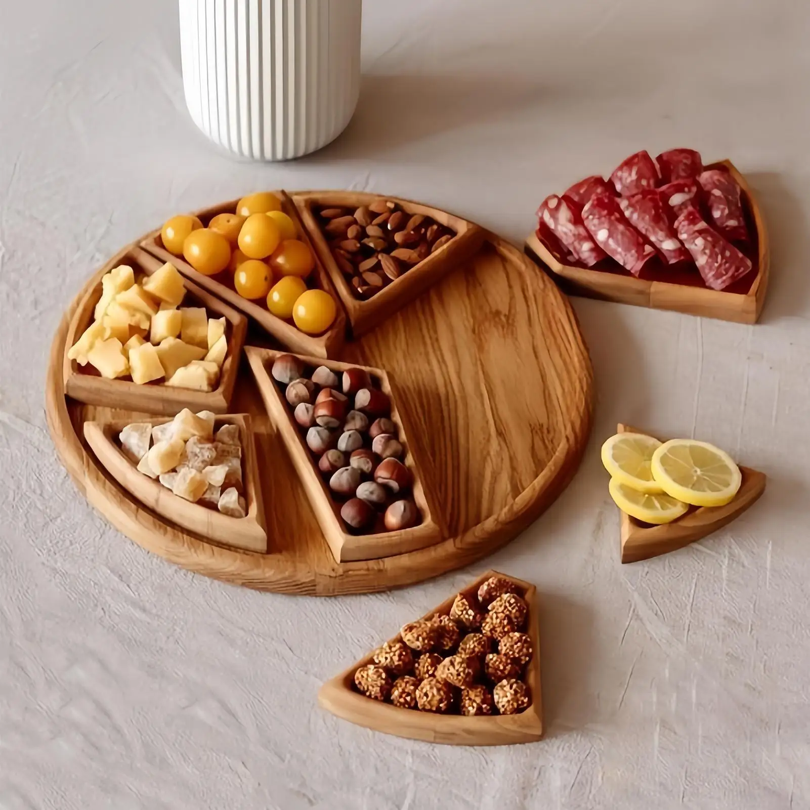 

Trays for Serving Food Large Serving Tray with 8 Removable Compartments Wooden Platter Charcuterie Board for Vegetable Fruit