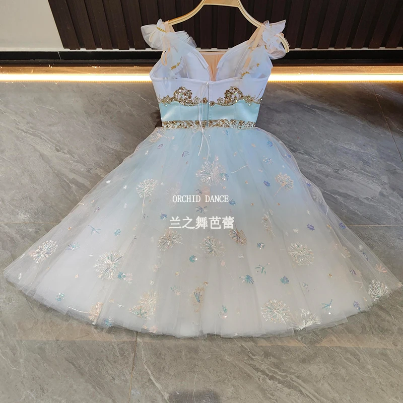 BT250622 Professionelle Hohe Qualität Benutzerdefinierte Größe Kinder Mädchen Frauen Erwachsene Ballett Tanz Performance Tragen Blau Lange Chiffon Kleid