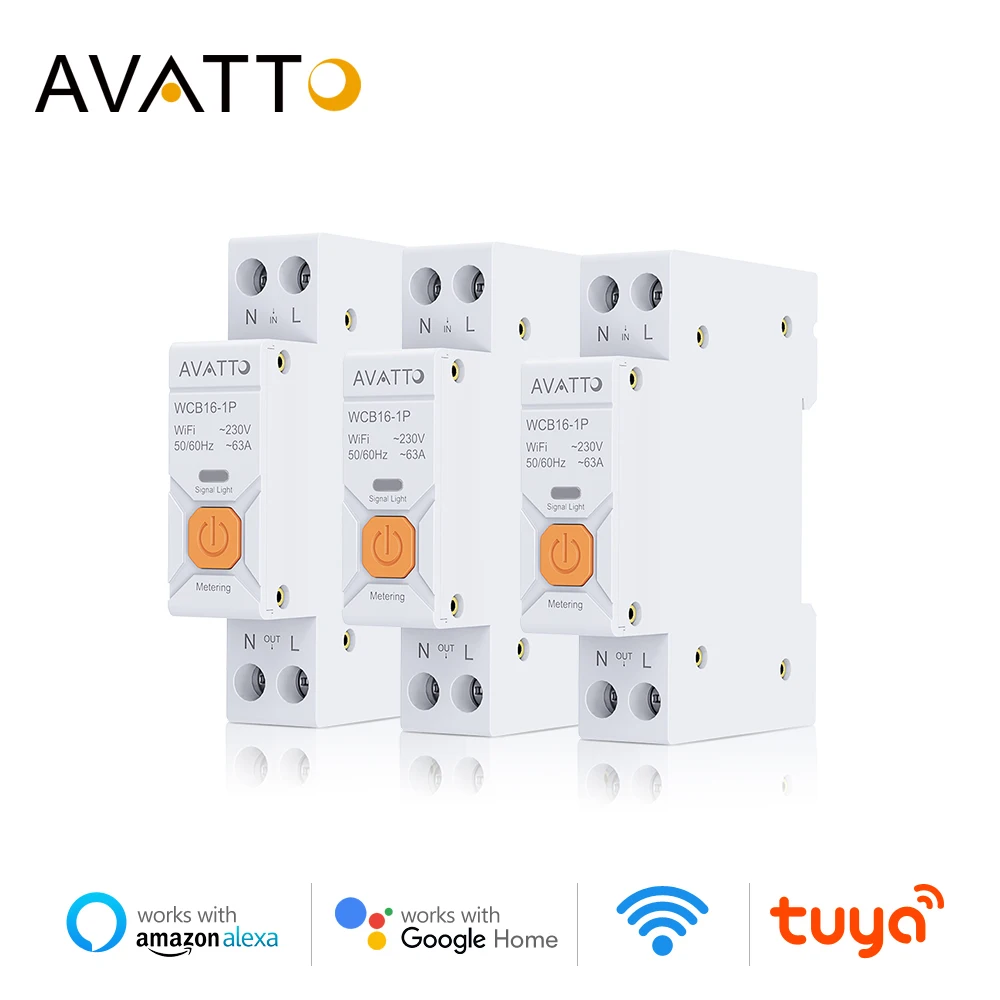 AVATTO Tuya WiFi Smart Circuit Breaker with Power Monitor Meter,1P+N 63A Wireless Remote Alexa Google home Voice Control Switch