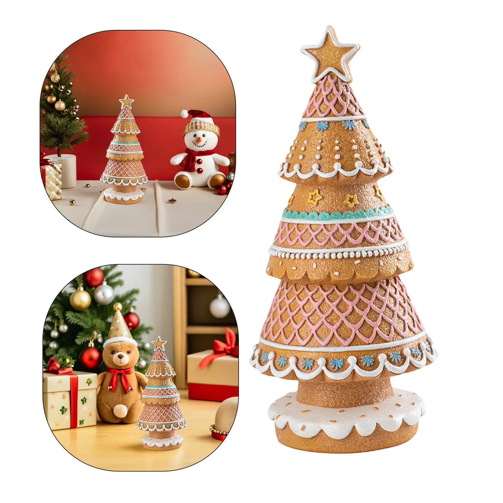 Gingerbread Cookie Tree Figurine Resin Gingerbread Tower Christmas Tree Statue Ornaments Mantel Candy Cake Tower Miniatures